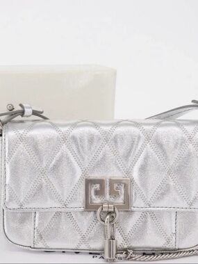 Givenchy Metallic Silver Quilted Shoulder Bag Auth